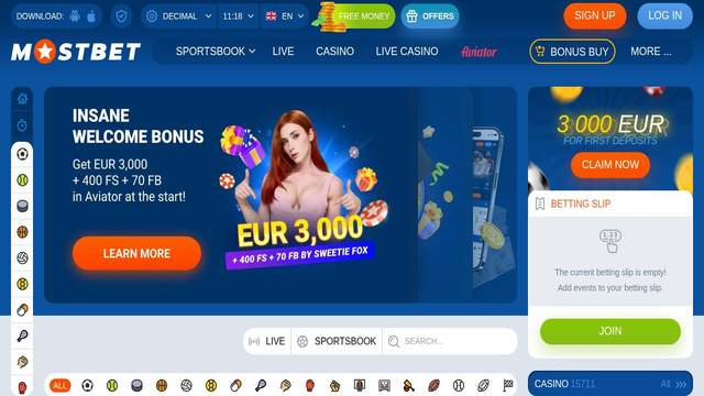 Mostbet casino screenshot